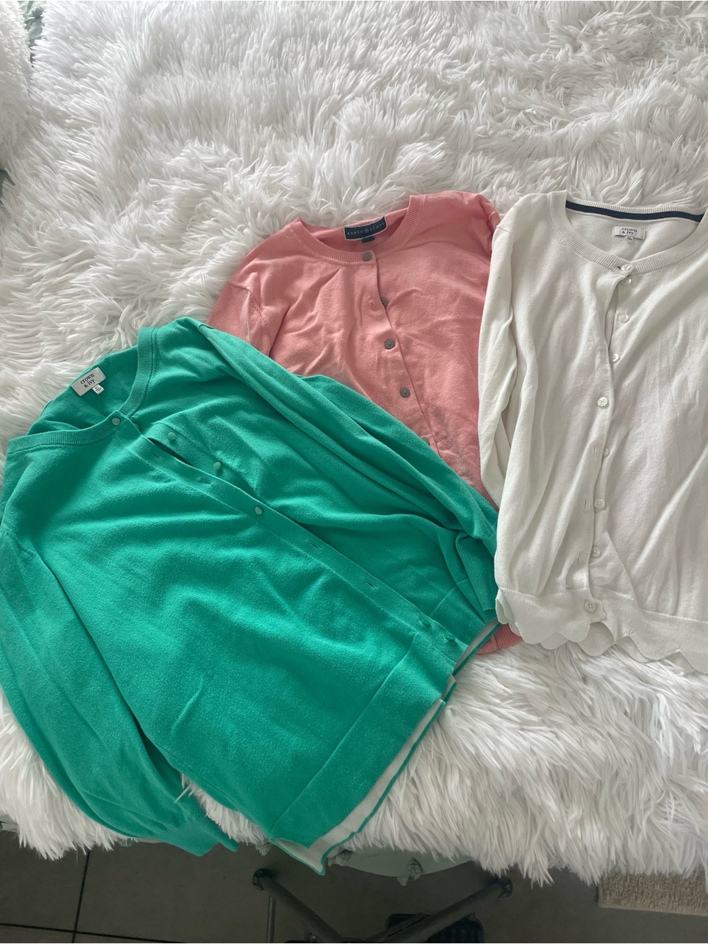 2 Crown and Ivy, 1 Karen Scott Pink, Green, White Cardigan Trio